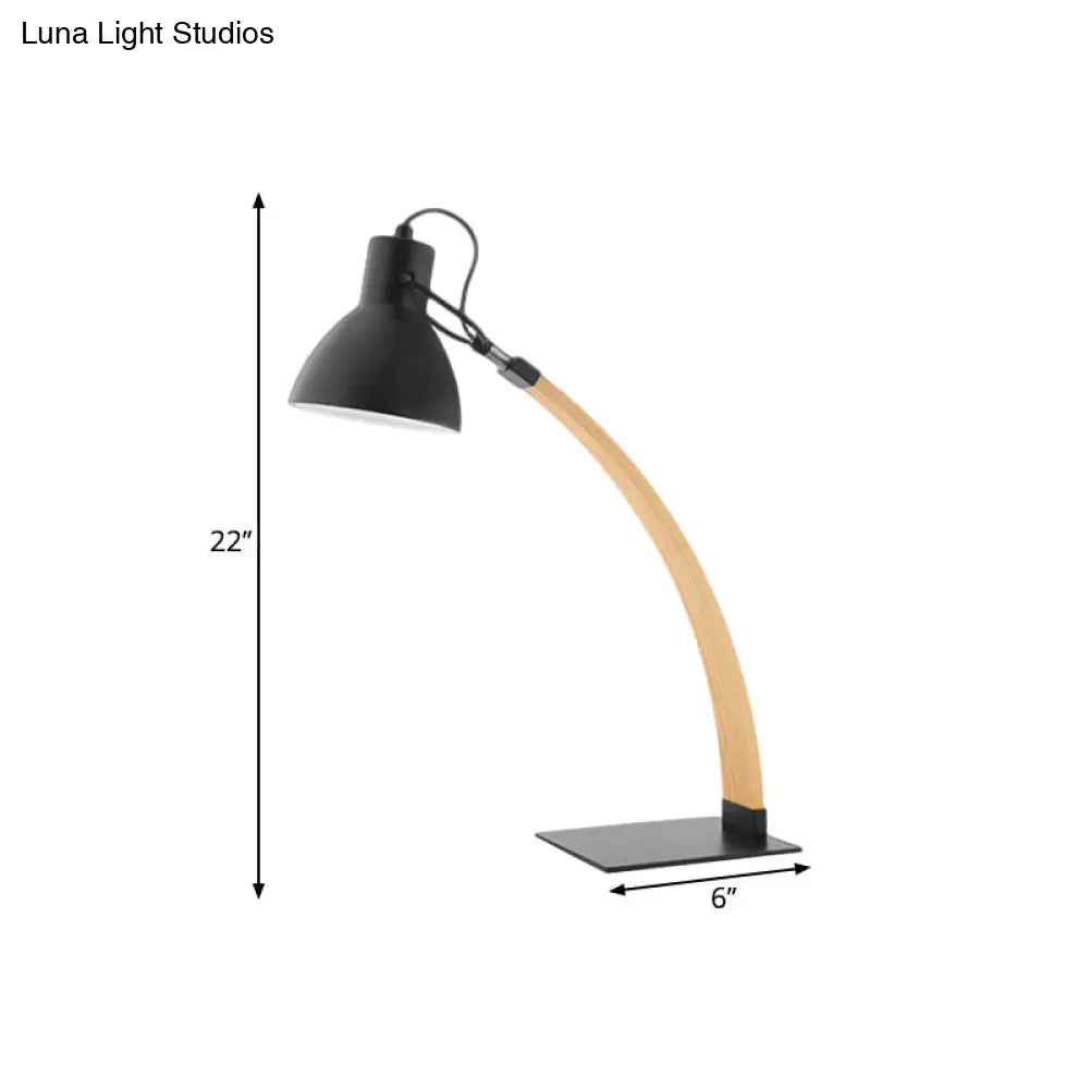 Simple Black/White Wood Study Room Desk Lighting With Metallic Dome Shade 1-Light Reading Light