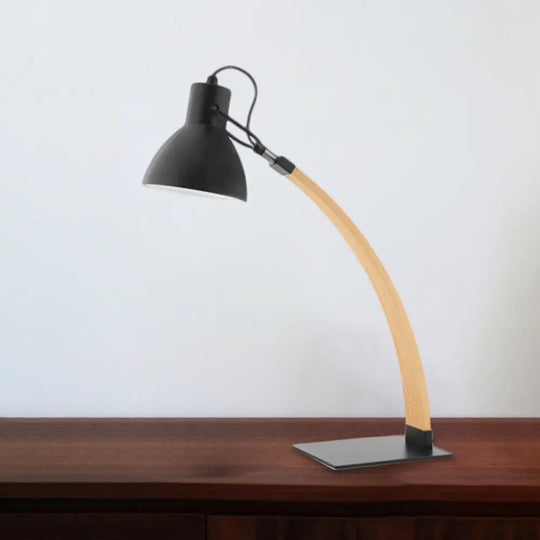 Bharani - Simple Black/White Wood Desk Reading Light With Domed Shade Black