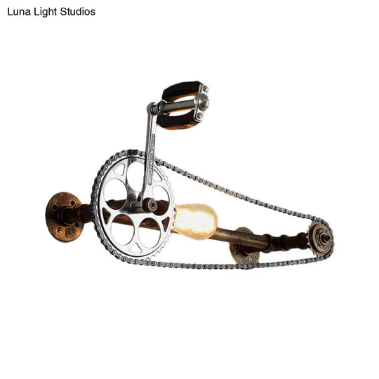 Bicycle Design Industrial Wall Sconce: 1 Light Bare Bulb Metal Mount In Bronze For Farmhouse