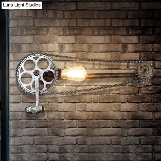 Bicycle Design Industrial Wall Sconce: 1 Light Bare Bulb Metal Mount In Bronze For Farmhouse