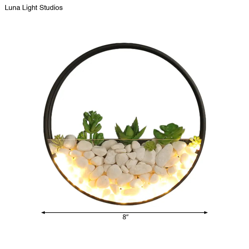 Big O Acrylic Sconce Light With Lovely Faux Succulent & Stone For Living Room Bedroom