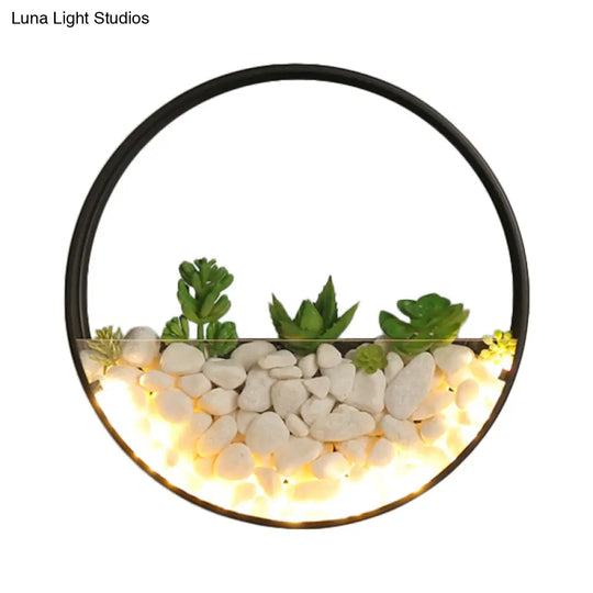 Big O Acrylic Sconce Light With Lovely Faux Succulent & Stone For Living Room Bedroom