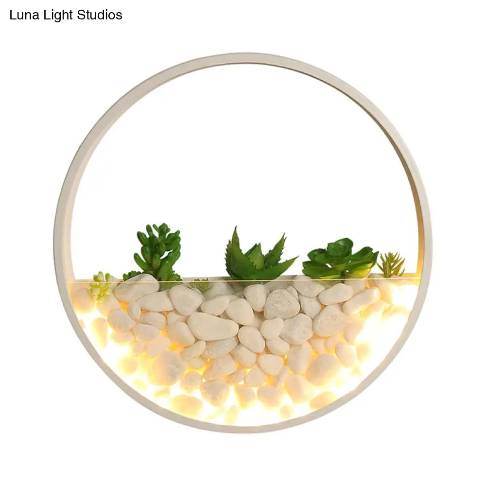 Big O Acrylic Sconce Light With Lovely Faux Succulent & Stone For Living Room Bedroom