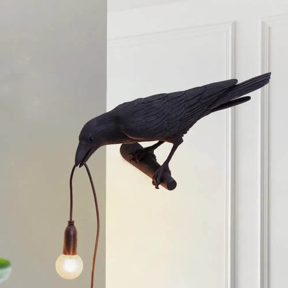 Bird Shape Wall Mount Light - Country Style Resin Sconce Lamp (White/Black Finish) With 1 Bulb Black