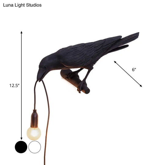 Bird Shape Wall Mount Light - Country Style Resin Sconce Lamp (White/Black Finish) With 1 Bulb