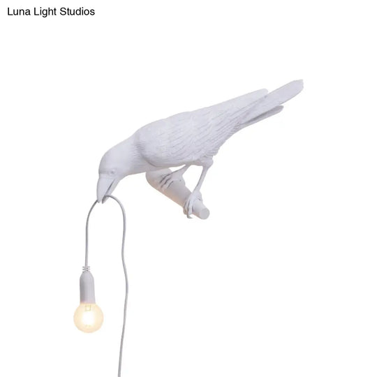 Bird Shape Wall Mount Light - Country Style Resin Sconce Lamp (White/Black Finish) With 1 Bulb