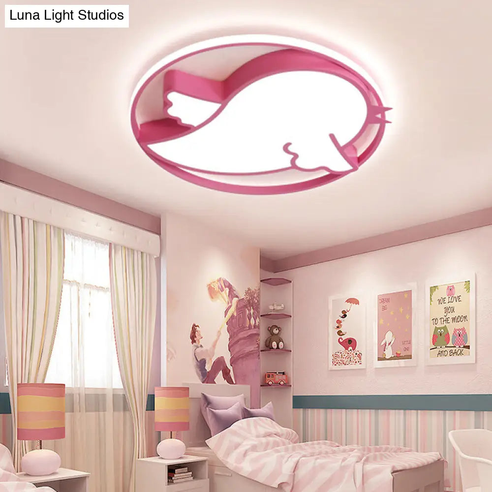 Bird Shaped Led Flushmount Light For Child Bedroom - Blue/Pink Acrylic Ceiling Fixture With Metal