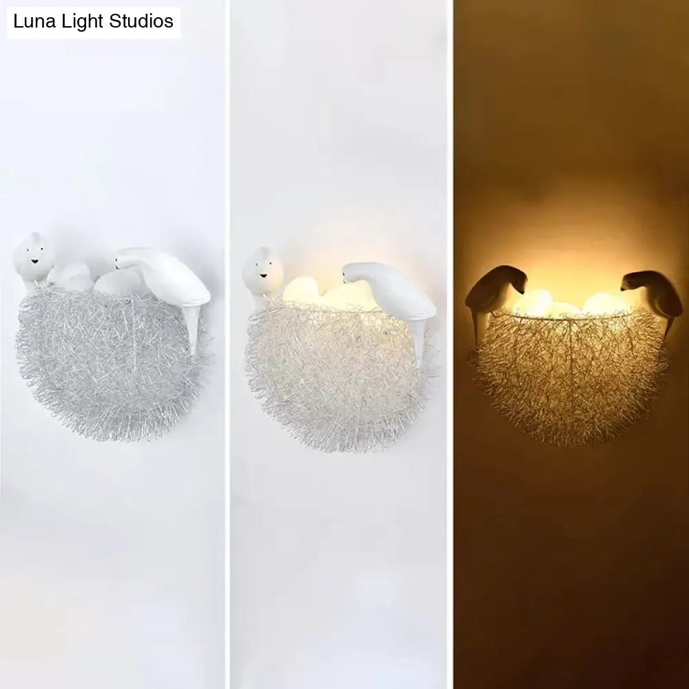 Bird-Themed Resin Balcony Wall Light For Kindergarten Nest Décor - Lovely White Sconce