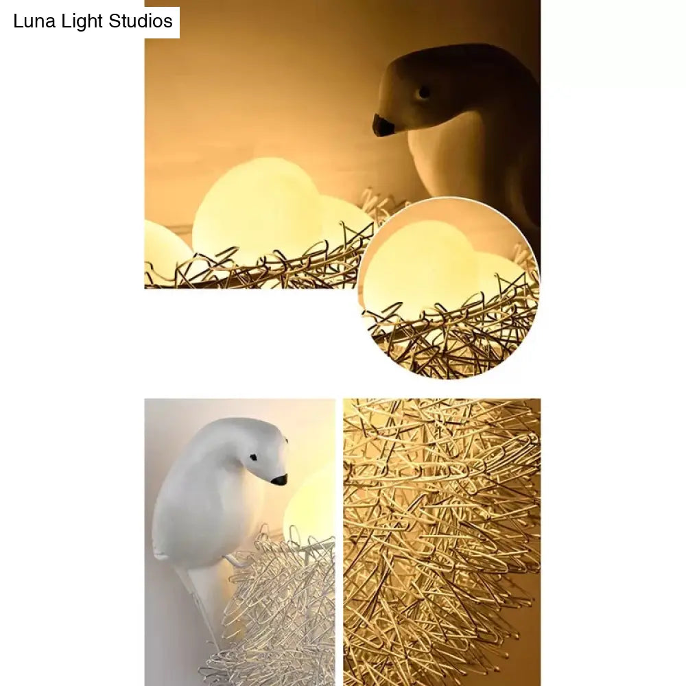 Bird-Themed Resin Balcony Wall Light For Kindergarten Nest Décor - Lovely White Sconce