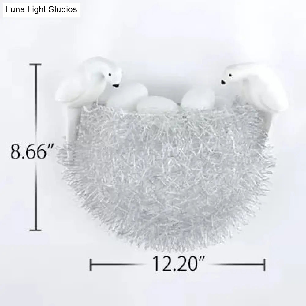 Bird-Themed Resin Balcony Wall Light For Kindergarten Nest Décor - Lovely White Sconce