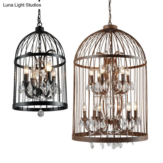 Birdcage Chandelier Metal Pendant Light With Crystal Drapes - Farmhouse Style Lamp