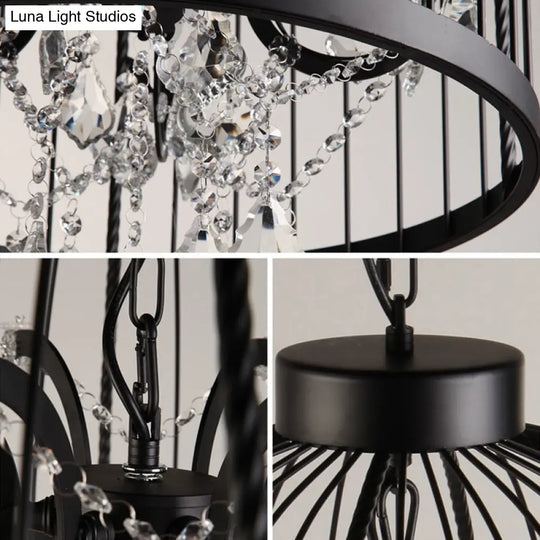 Birdcage Chandelier Metal Pendant Light With Crystal Drapes - Farmhouse Style Lamp