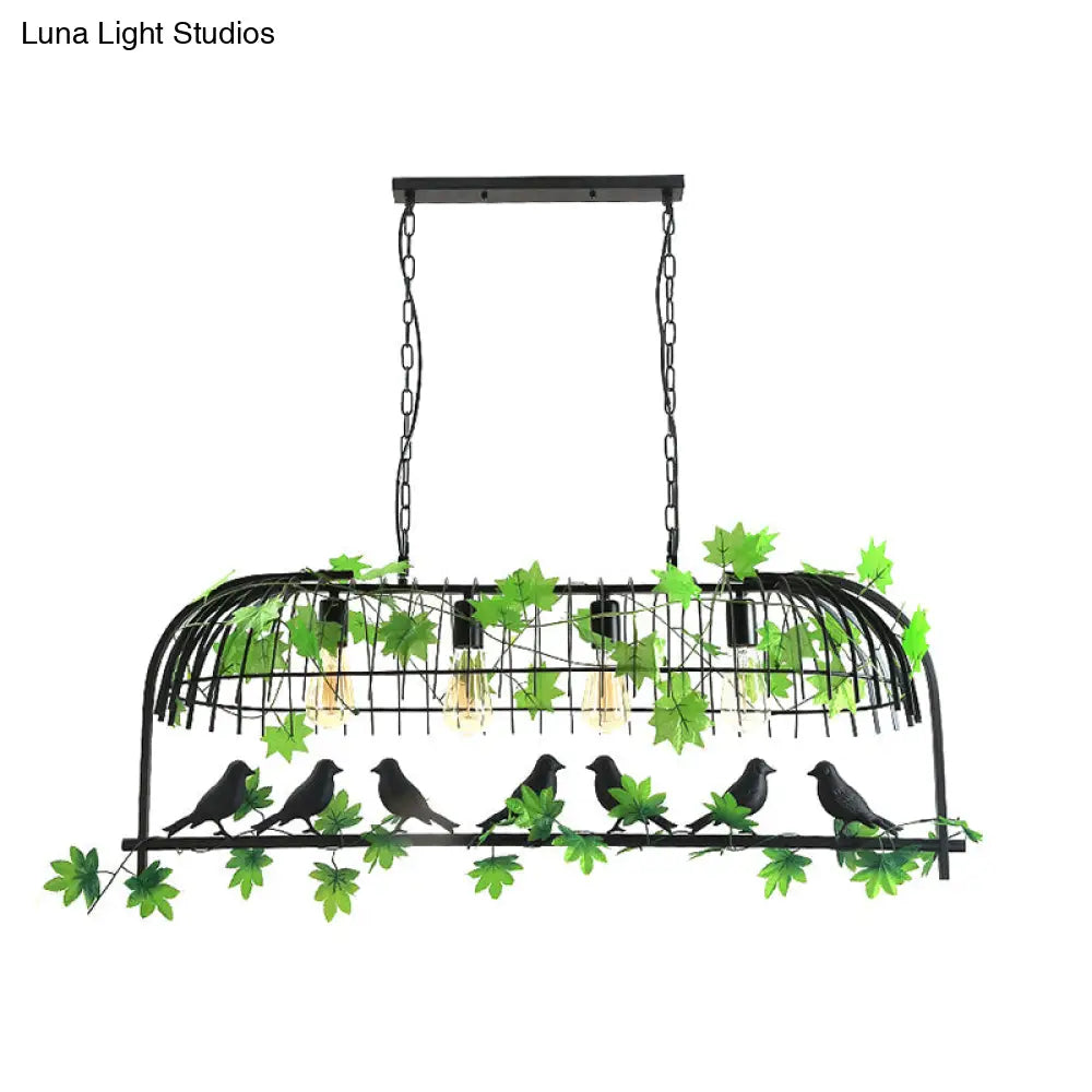 Birdcage Industrial Iron Dining Room Island Light - Black/Bronze Hanging Pendant With Decorative