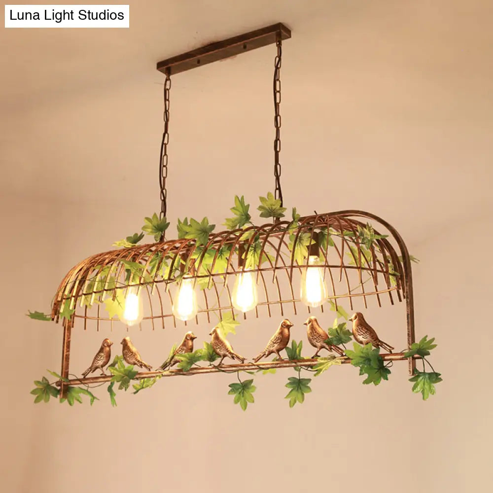 Birdcage Industrial Iron Dining Room Island Light - Black/Bronze Hanging Pendant With Decorative