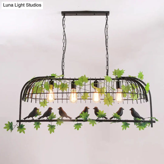 Birdcage Industrial Iron Dining Room Island Light - Black/Bronze Hanging Pendant With Decorative