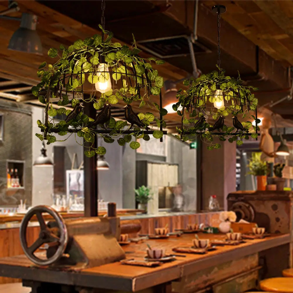 Birdcage Iron Pendant Light With Decorative Ivy - Vintage Black Ceiling Fixture For Restaurants 1 /