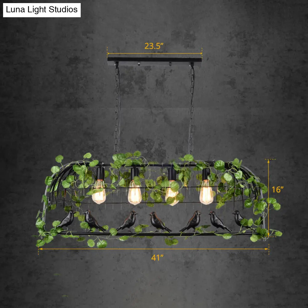 Vintage Iron Island Pendant Light With Ivy Decor For Restaurant Ceiling - Black 4 /