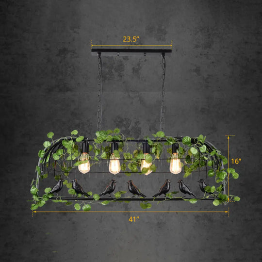 Birdcage Iron Pendant Light With Decorative Ivy - Vintage Black Ceiling Fixture For Restaurants 4 /