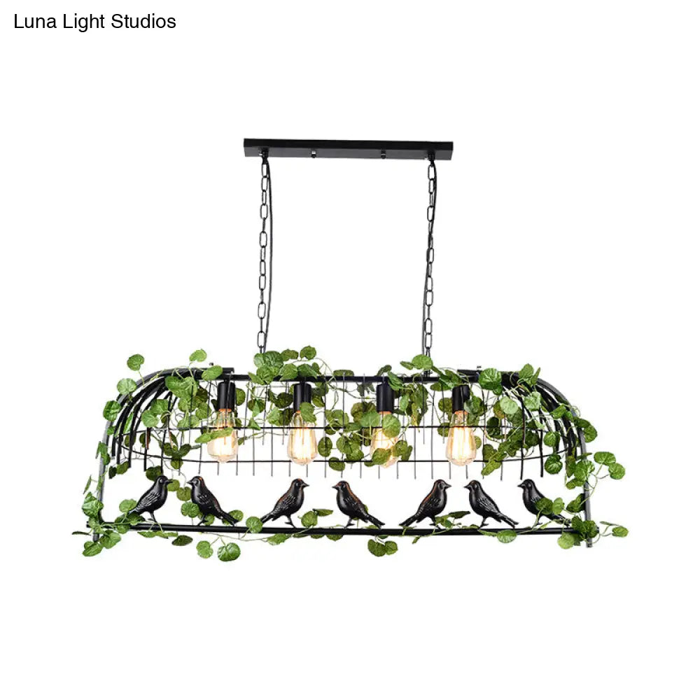 Birdcage Iron Pendant Light With Decorative Ivy - Vintage Black Ceiling Fixture For Restaurants