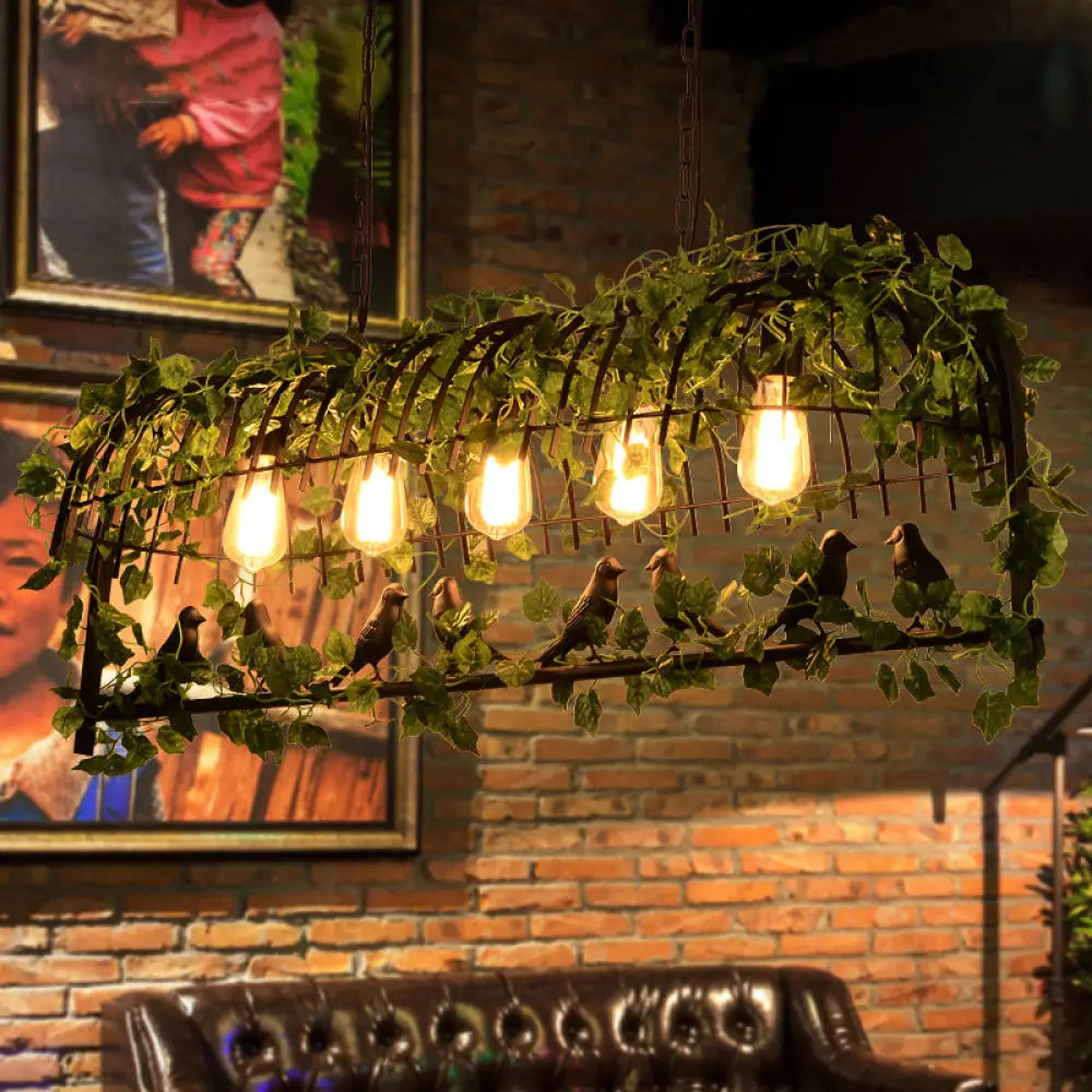 Birdcage Iron Pendant Light With Decorative Ivy - Vintage Black Ceiling Fixture For Restaurants 5 /