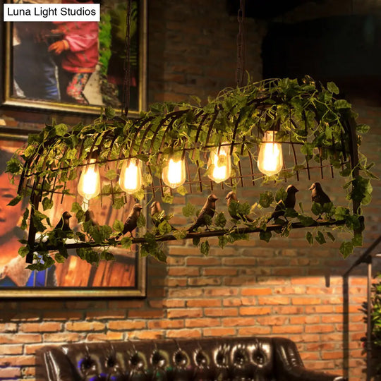 Vintage Iron Island Pendant Light With Ivy Decor For Restaurant Ceiling - Black 5 /