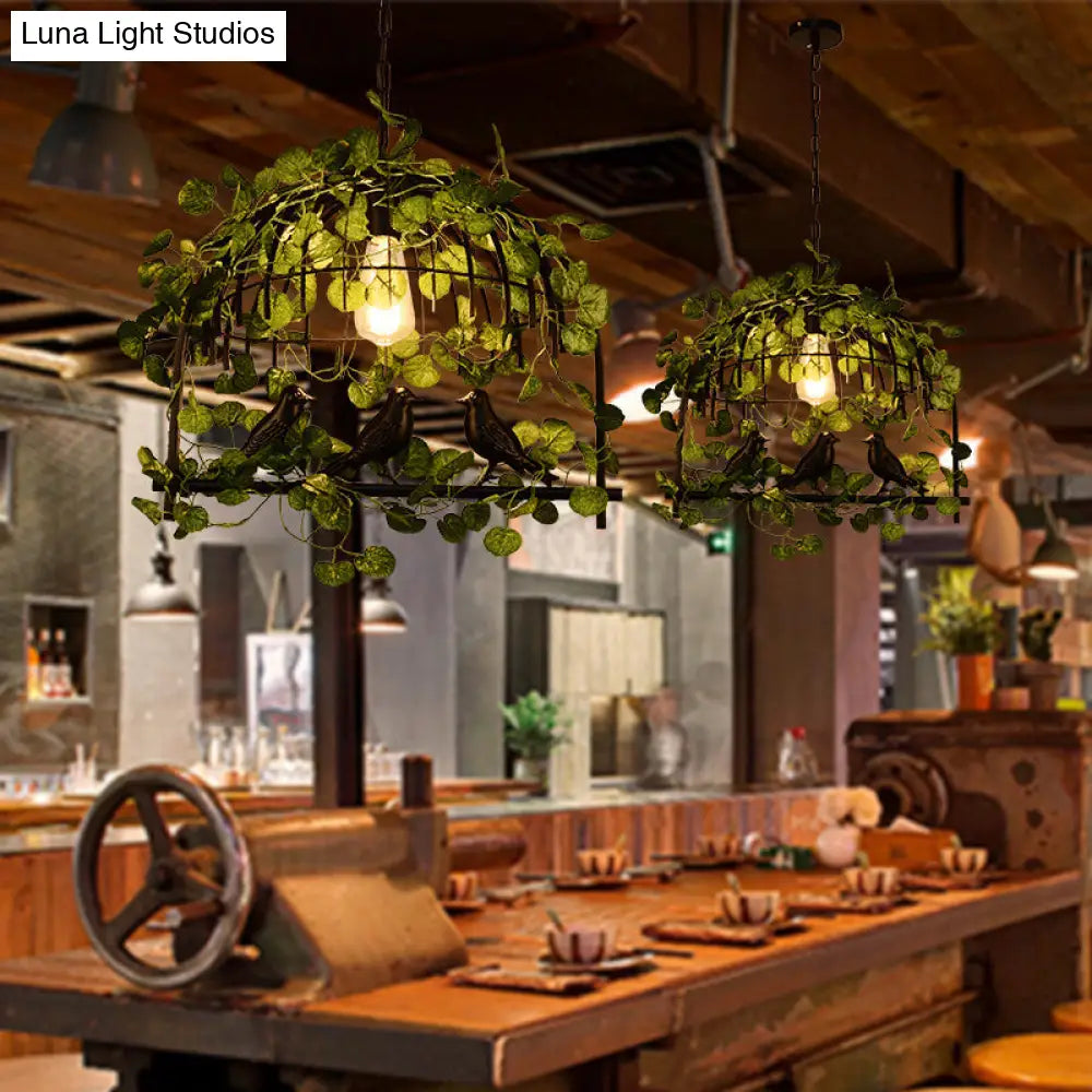 Vintage Iron Island Pendant Light With Ivy Decor For Restaurant Ceiling - Black 1 /