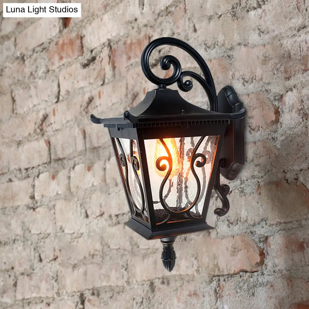 Birdcage Outdoor Wall Lamp - Lodge Clear Water Glass Single Light Black Sconce Up/Down Lighting