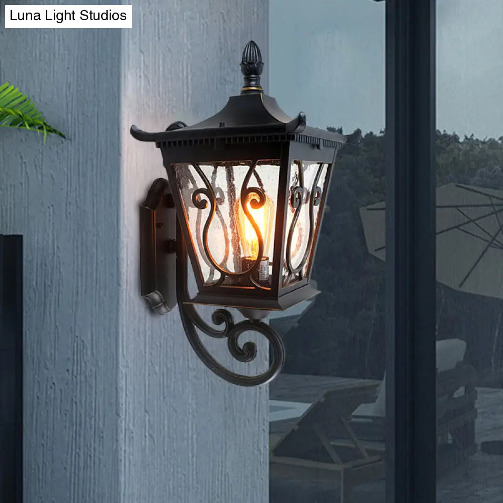 Birdcage Outdoor Wall Lamp - Lodge Clear Water Glass Single Light Black Sconce Up/Down Lighting