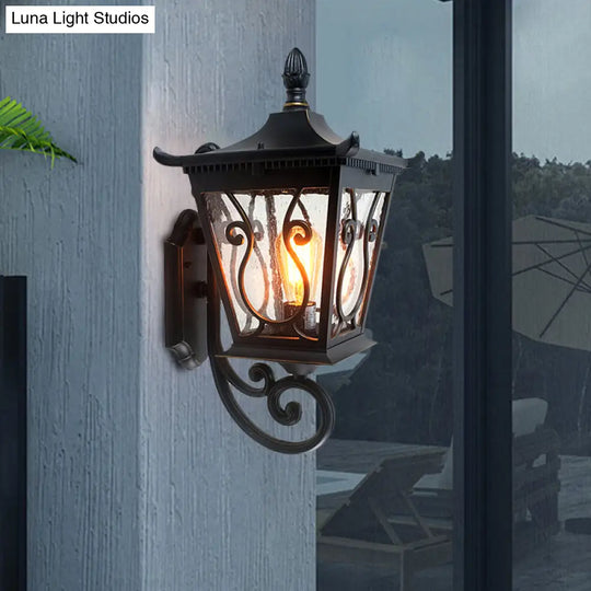 Birdcage Outdoor Wall Lamp - Lodge Clear Water Glass Single Light Black Sconce Up/Down Lighting