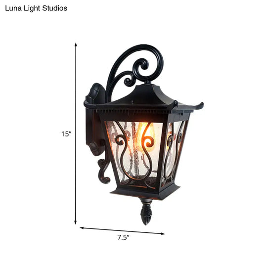 Birdcage Outdoor Wall Lamp - Lodge Clear Water Glass Single Light Black Sconce Up/Down Lighting