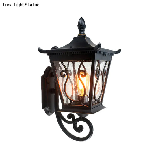 Birdcage Outdoor Wall Lamp - Lodge Clear Water Glass Single Light Black Sconce Up/Down Lighting