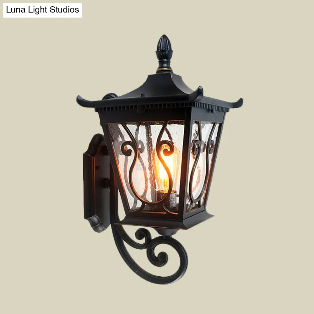 Birdcage Outdoor Wall Lamp - Lodge Clear Water Glass Single Light Black Sconce Up/Down Lighting