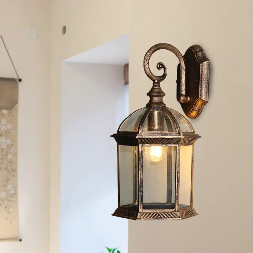 Birdcage Outdoor Wall Sconce: Rustic Clear/Frosted Glass Black/Bronze Finish Bronze / Clear