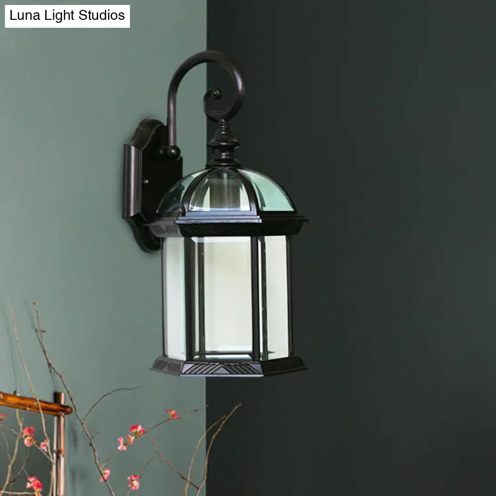 Birdcage Outdoor Wall Sconce: Rustic Clear/Frosted Glass Black/Bronze Finish