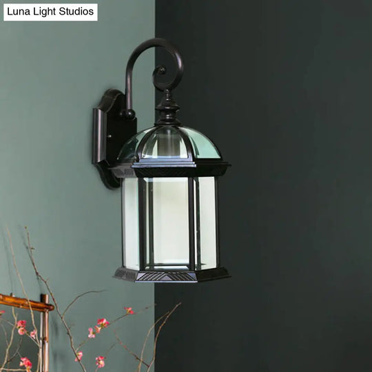 Birdcage Outdoor Wall Sconce: Rustic Clear/Frosted Glass Black/Bronze Finish