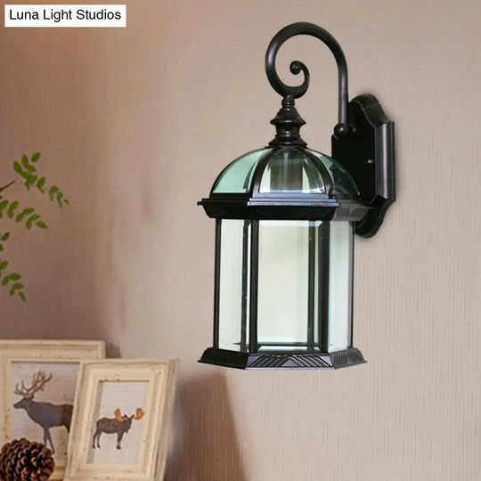 Birdcage Outdoor Wall Sconce: Rustic Clear/Frosted Glass Black/Bronze Finish