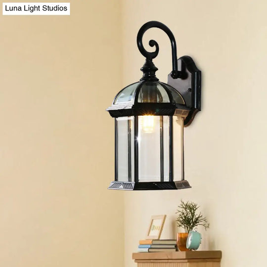 Birdcage Outdoor Wall Sconce: Rustic Clear/Frosted Glass Black/Bronze Finish