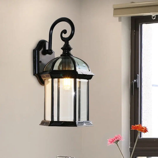 Birdcage Outdoor Wall Sconce: Rustic Clear/Frosted Glass Black/Bronze Finish Black / Clear