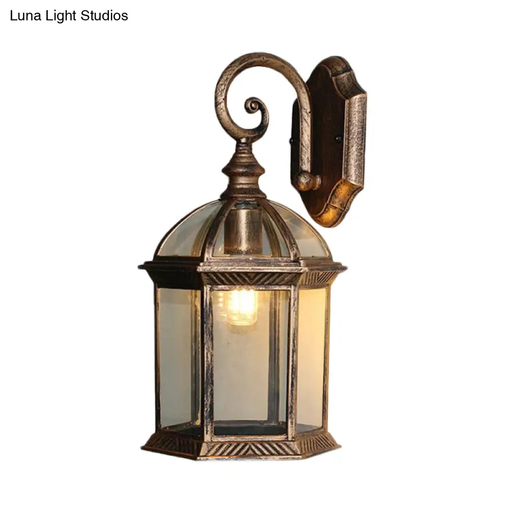 Birdcage Outdoor Wall Sconce: Rustic Clear/Frosted Glass Black/Bronze Finish