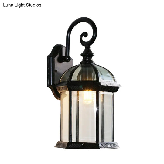 Birdcage Outdoor Wall Sconce: Rustic Clear/Frosted Glass Black/Bronze Finish