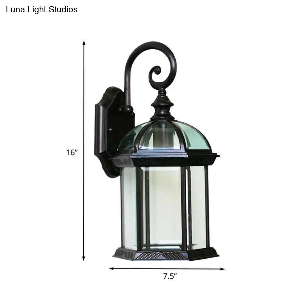 Birdcage Outdoor Wall Sconce: Rustic Clear/Frosted Glass Black/Bronze Finish