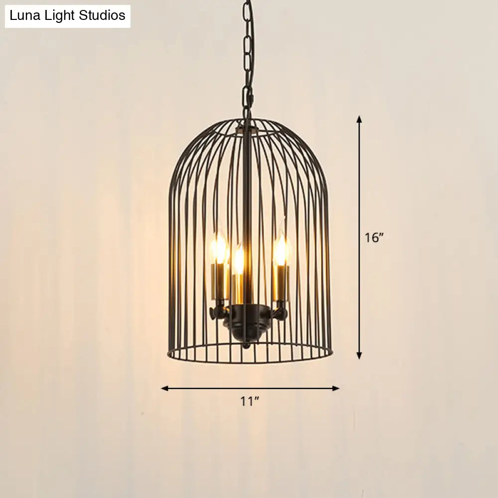 Birdcage Pendant Chandelier - Traditional Metal 3 Lights Black With Candle Shades