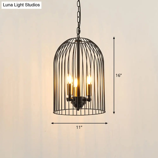 Birdcage Pendant Chandelier - Traditional Metal 3 Lights Black With Candle Shades