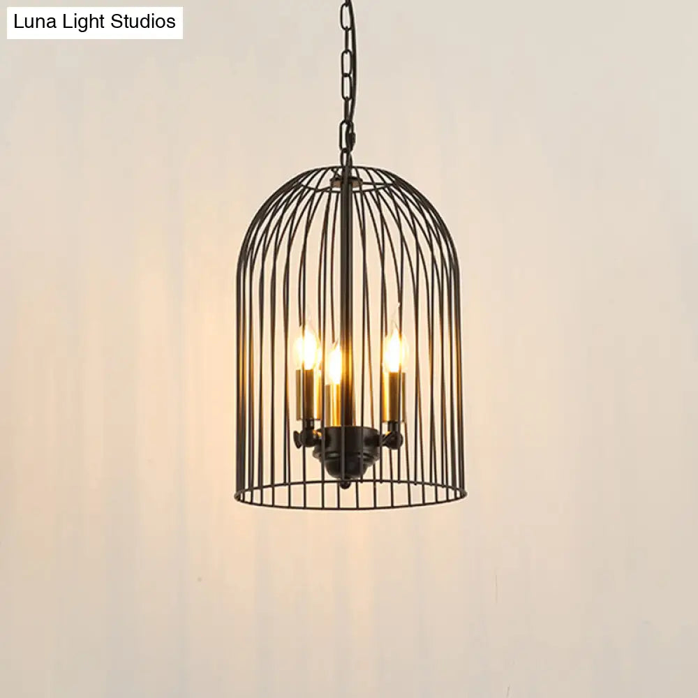 Birdcage Pendant Chandelier - Traditional Metal 3 Lights Black With Candle Shades