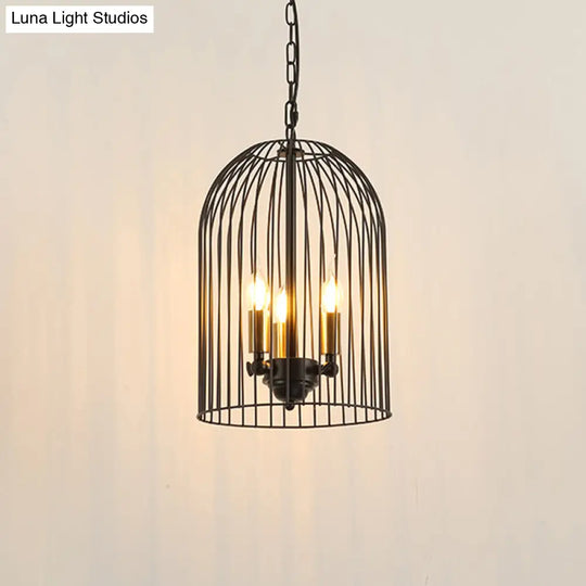 Birdcage Pendant Chandelier - Traditional Metal 3 Lights Black With Candle Shades