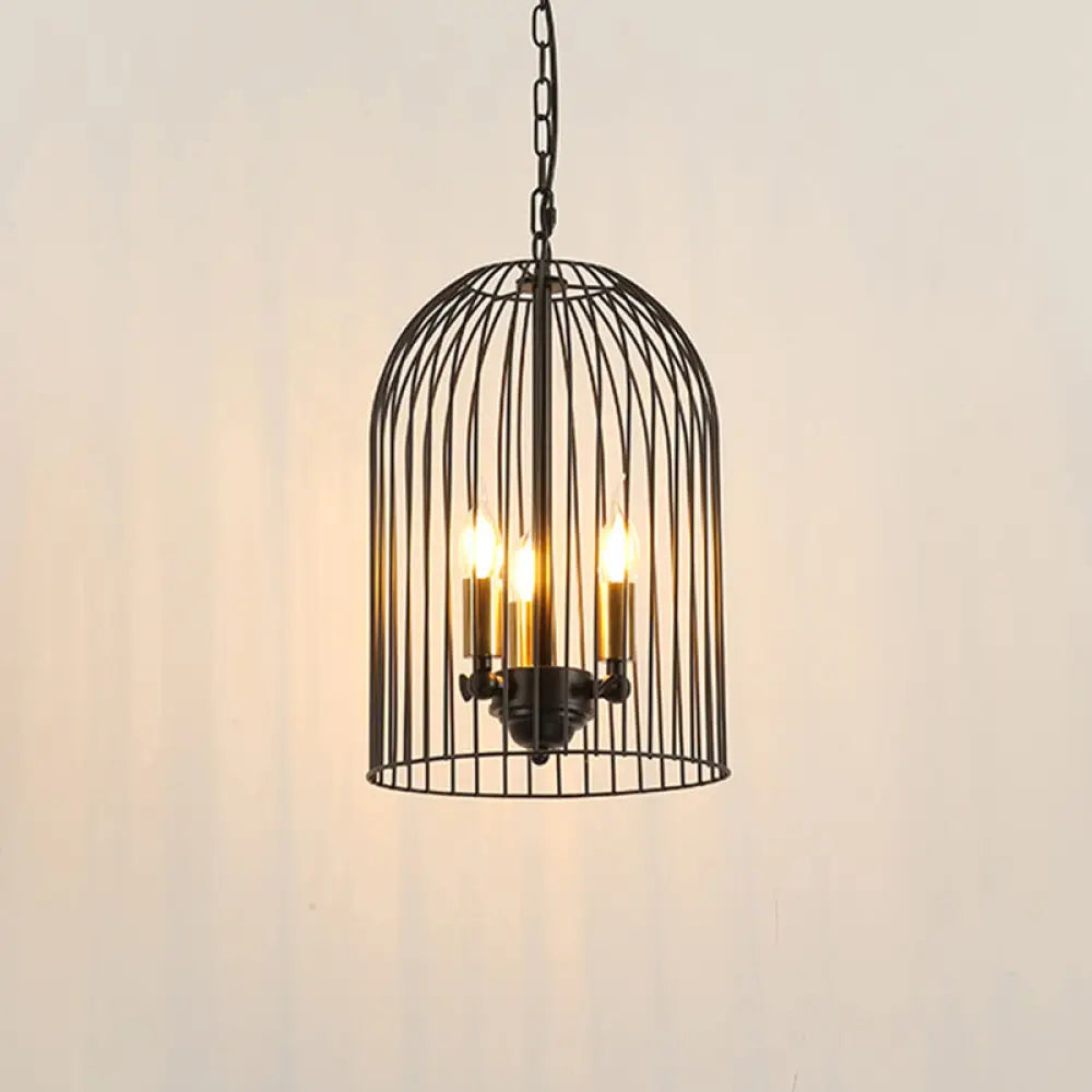 Birdcage Pendant Chandelier - Traditional Metal 3 Lights Black With Candle Shades