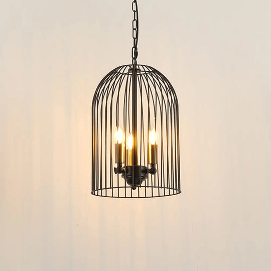 Birdcage Pendant Chandelier - Traditional Metal 3 Lights Black With Candle Shades