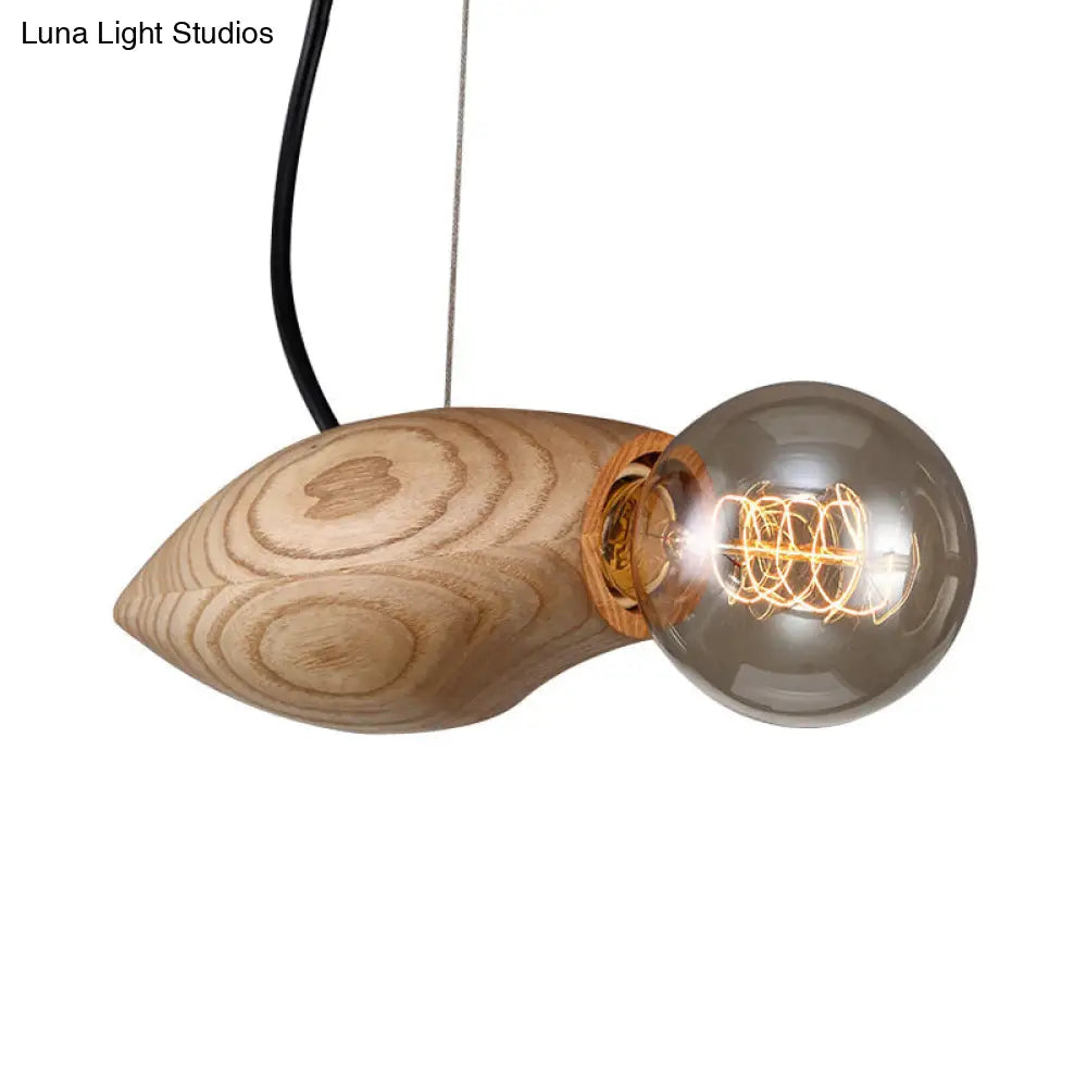 Nordic Wood Pendant Light With Beige Birdie Design And Open Bulb