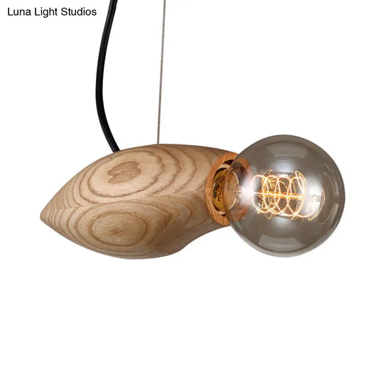 Nordic Wood Pendant Light With Beige Birdie Design And Open Bulb