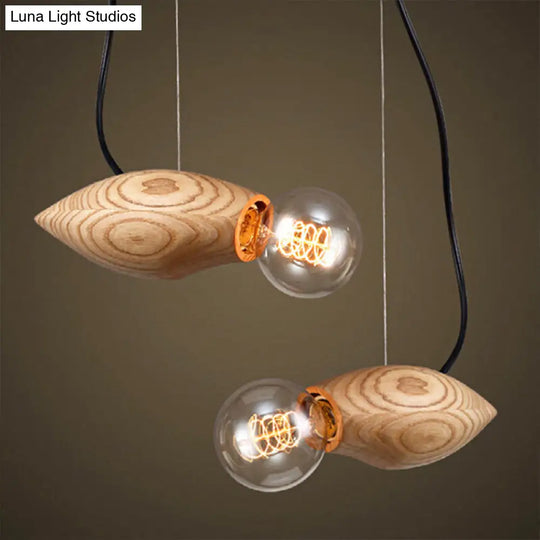 Nordic Wood Pendant Light With Beige Birdie Design And Open Bulb Brown